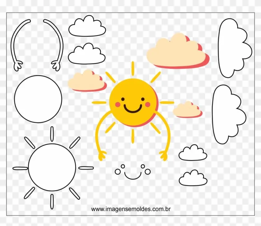 Molde De Nuvem E Sol Para Eva Feltro E Artesanato - Hippie - Free  Transparent PNG Clipart Images Download