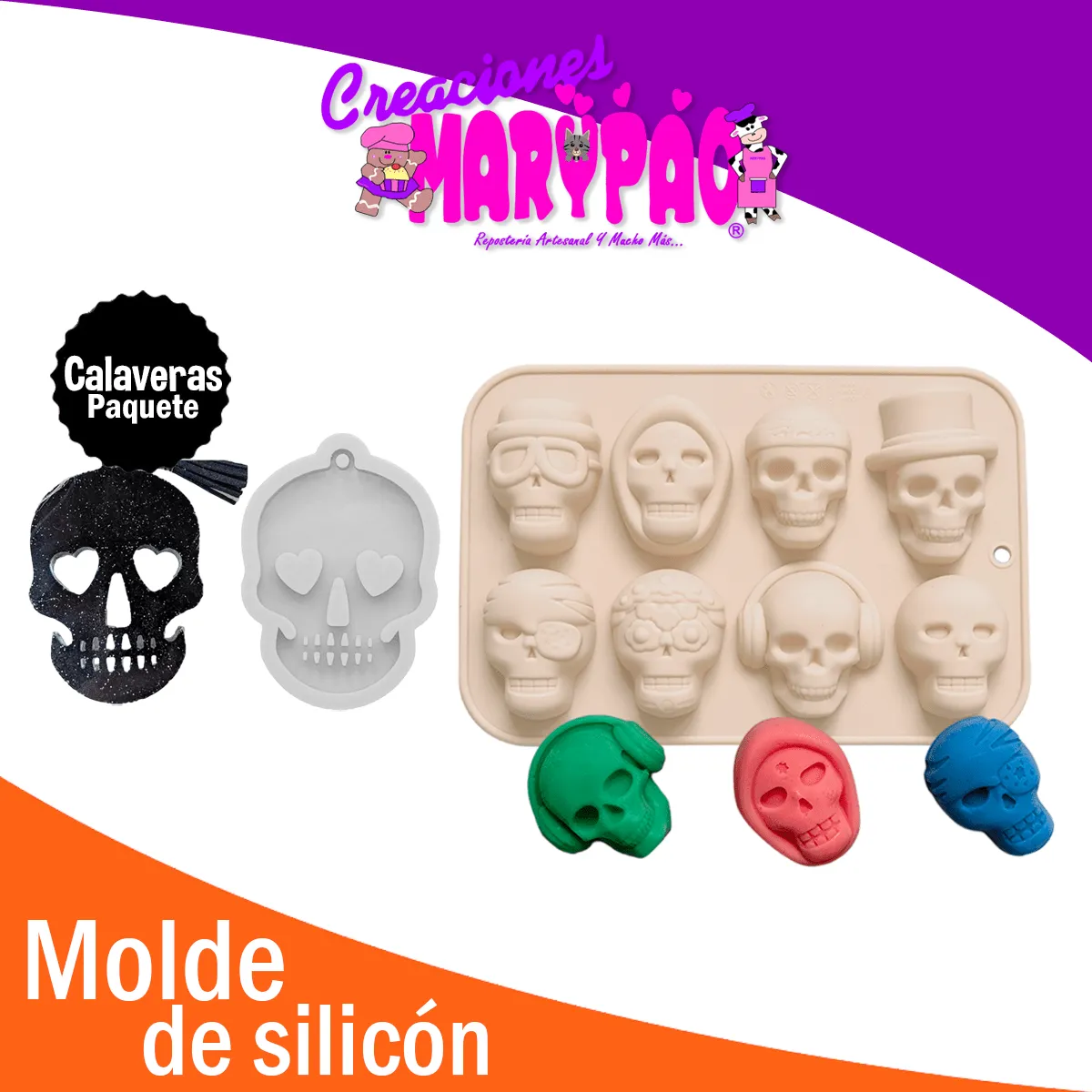 Molde De Silicón Calaveras + Molde Para Llavero – Creaciones Marypao