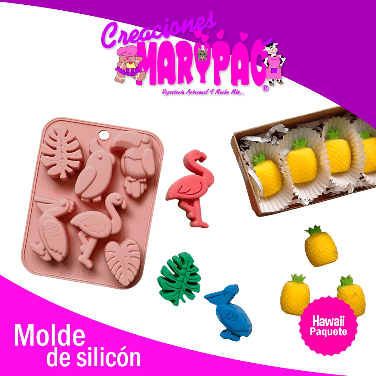 Molde De Silicón Hawaii Flamingo Tucán + Piña de Regalo – Creaciones Marypao