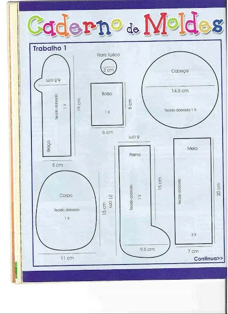 MOLDES DE BONECAS DE PANO PARA IMPRIMIR GRÁTIS