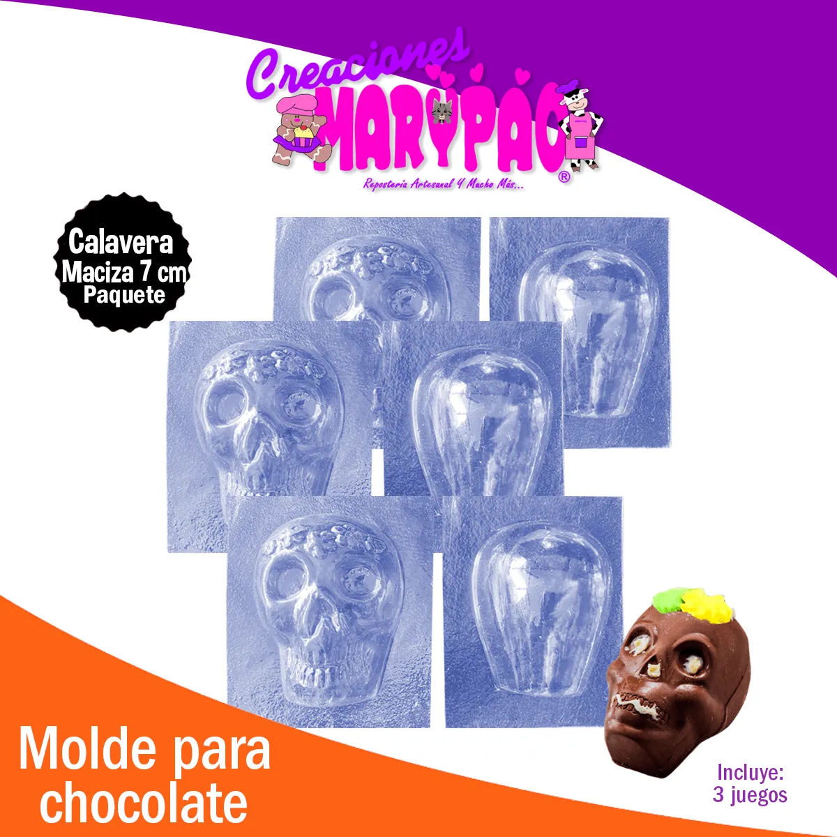 Moldes Calaveras De Chocolate 7 cm Macizas Dia de Muertos – Creaciones  Marypao