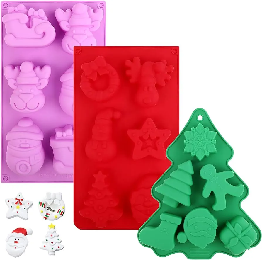 Moldes para Dulces Navideños, 3 Piezas Moldes De Silicona Navideños Moldes  para Pasteles Moldes para Muffins Bandejas para Hornear Chocolate Muñeco De  Nieve Trineo De Renos Molde De Silicona Molde D :