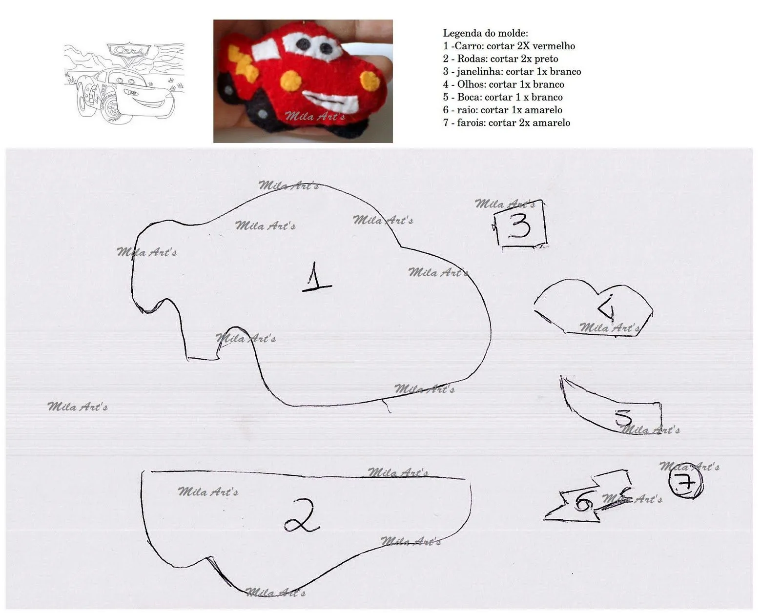  ... moldes e PAP: Molde Carros - Relampago Macqueen - chaveiro de feltro