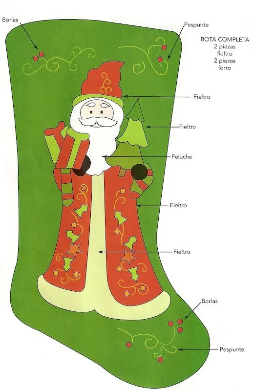 moldes y patrones para hacer bota navideña de fieltro o foamy