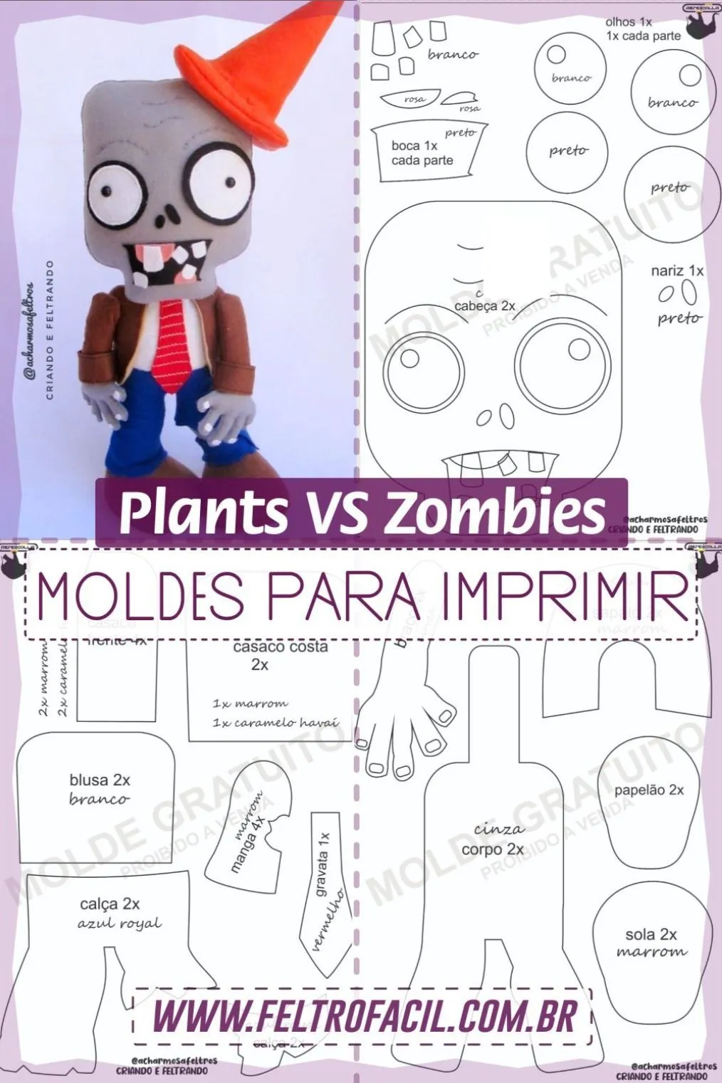 Moldes Plants vs Zombies para salvar e imprimir [DIY] - Feltro Fácil |  Zumbi de feltro, Plantas contra zumbis, Halloween feltro