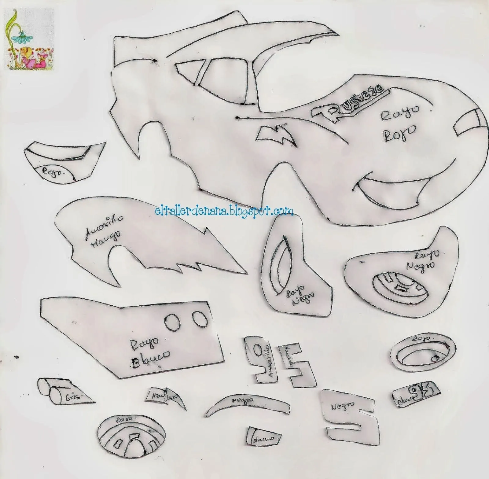 Moldes de Rayo Mcqueen en goma eva - Imagui