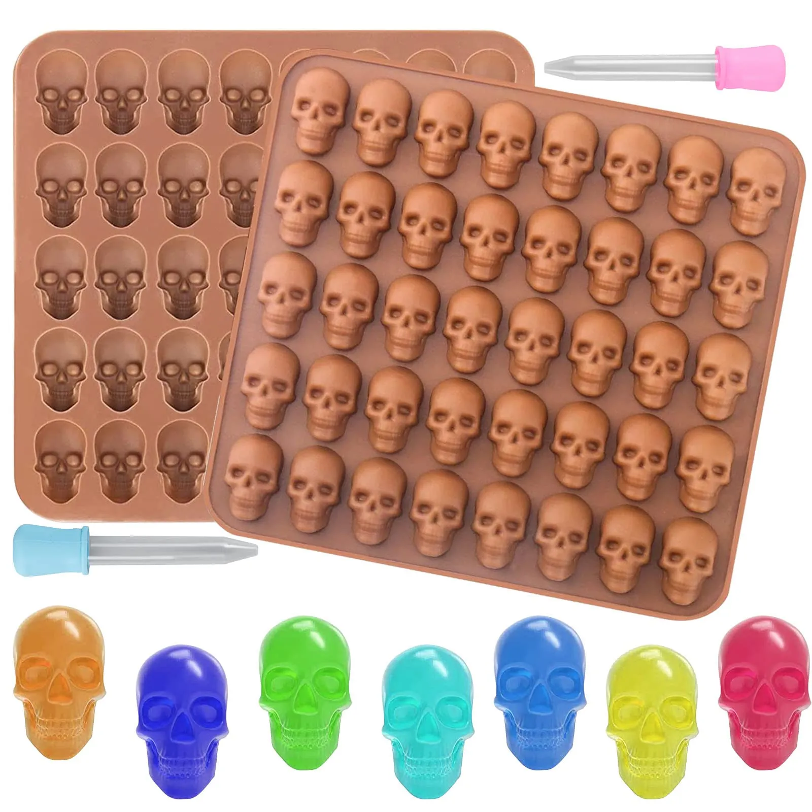 2 moldes de silicona para caramelos de calavera de gomitas, mini moldes de  calavera 3D, moldes