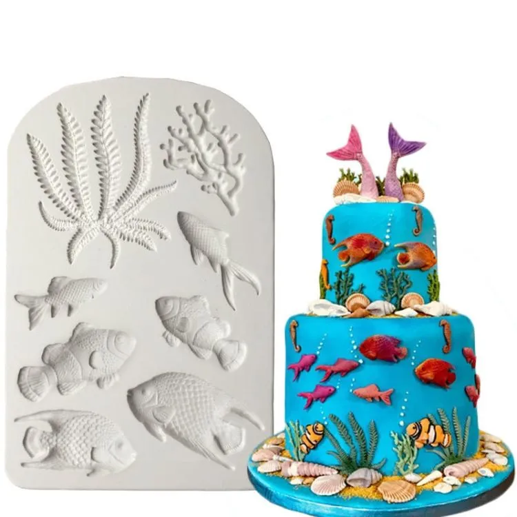 2 moldes de silicona para fondant, chocolate, pescado seco, modelo de pez,  animal marino (gris 50-1138)