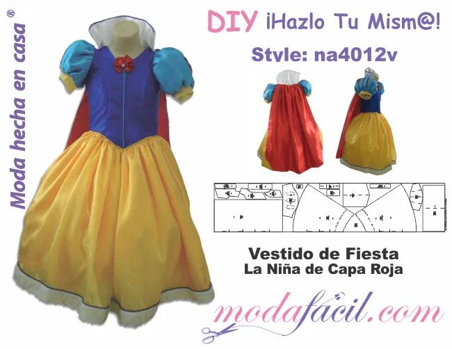 Moldes de Vestido de Fiesta de Capa Roja para niñas na4012v