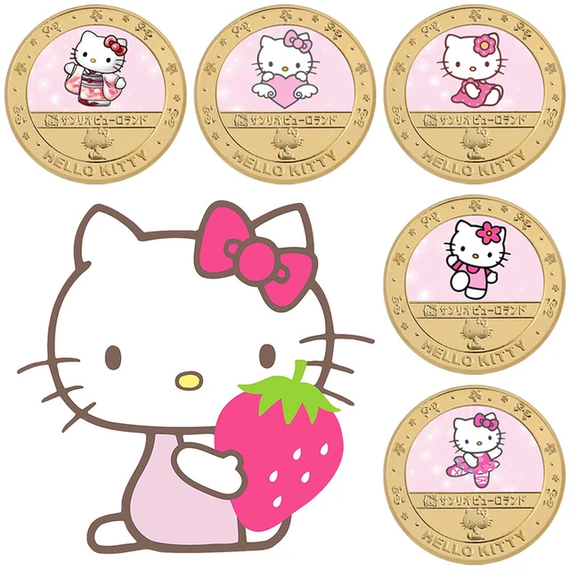 Moneda de Metal de Hello Kitty para niños, juego de cartas de dibujos  animados Kawaii, regalo de cumpleaños, 5 estilos - AliExpress