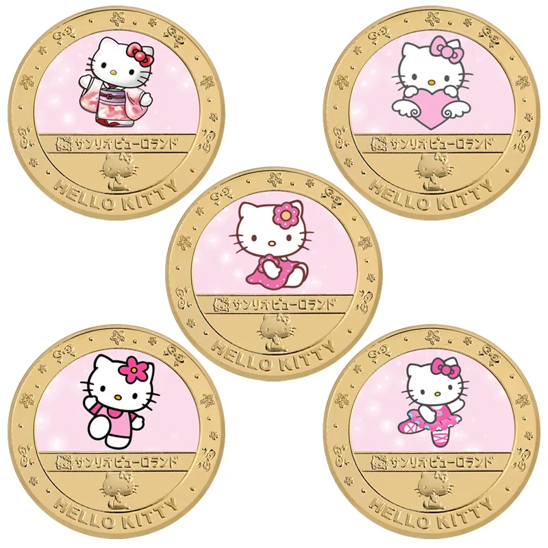 Moneda de Metal de Hello Kitty para niños, juego de cartas de dibujos  animados Kawaii, regalo de cumpleaños, 5 estilos - AliExpress