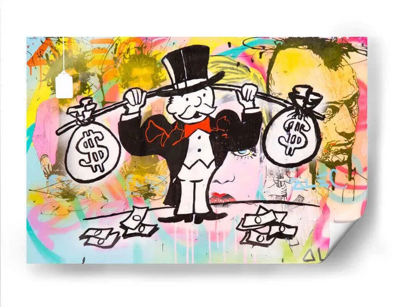 Money Weightlifter - Alec Monopoly Cuadro Decorativo, Canvas Lab