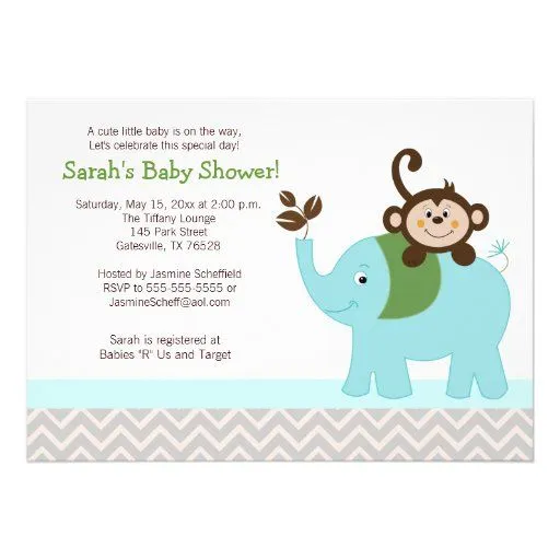 Monkey and Elephant Silver Chevron Baby Shower Personalized ...