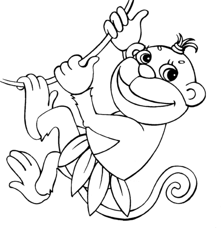 Monkey hanging of liana coloring page | Super Coloring