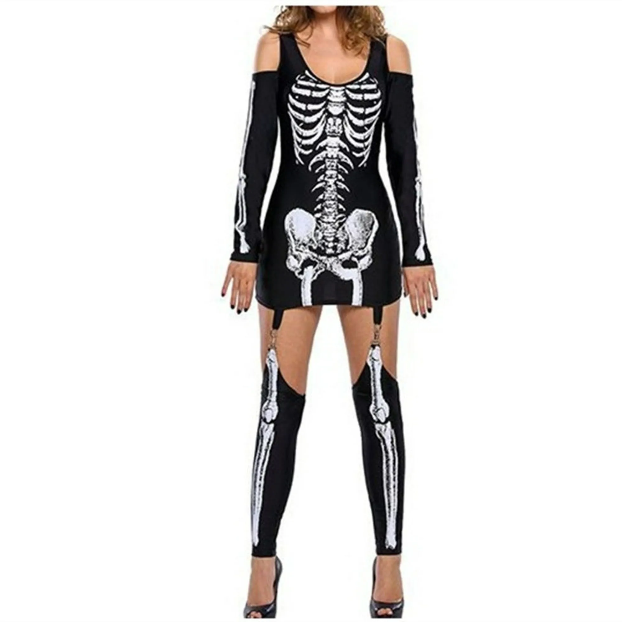 Mono de disfraz de esqueleto de Halloween con estampado de huesos de  esqueleto para mujer (negro, L) JAMW Sencillez | Walmart en línea