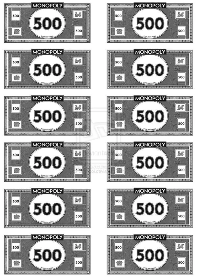 Monopoly Money - 500's | Monopoly money, Money template, Monopoly cards