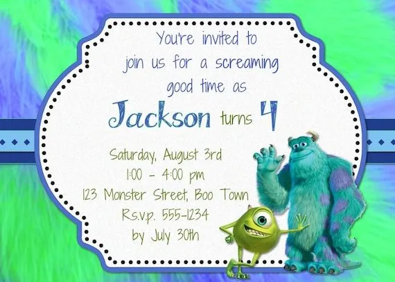 Monsters Inc. Birthday Invitation WITH Matching por MyBabiesBreath