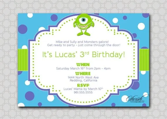 Monsters Themed Birthday Party Invitation Mike por SwishPrintables