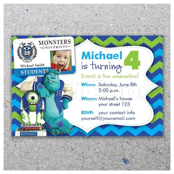 MONSTERS UNIVERSITY / invitación de fiesta por LetraPapel en Etsy