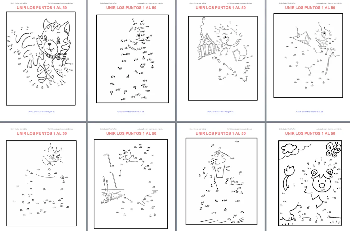 Motricidad y números del 1 al 50 Super colección vamos a unir puntos y a  colorear