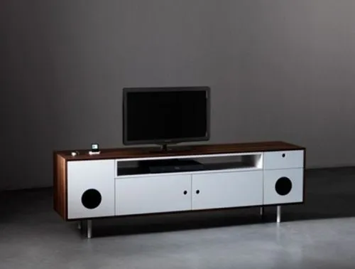Mueble para TV con bocinas incluidas y diseño retro | Interiores