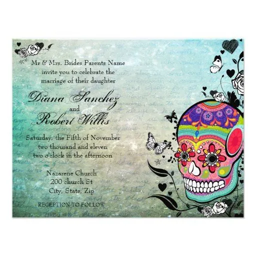 Muerte Day of the Dead Calaveras Sugar Skull Invite from Zazzle.