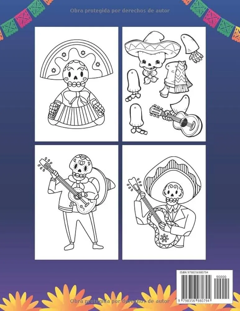 Día de Muertos para colorear libro para niños: 30 Fáciles y hermosos  diseños del Día de los Muertos para colorear, incluyendo láminas de  calaveras, ... fantasmas, sombreros y más. (Spanish Edition) :