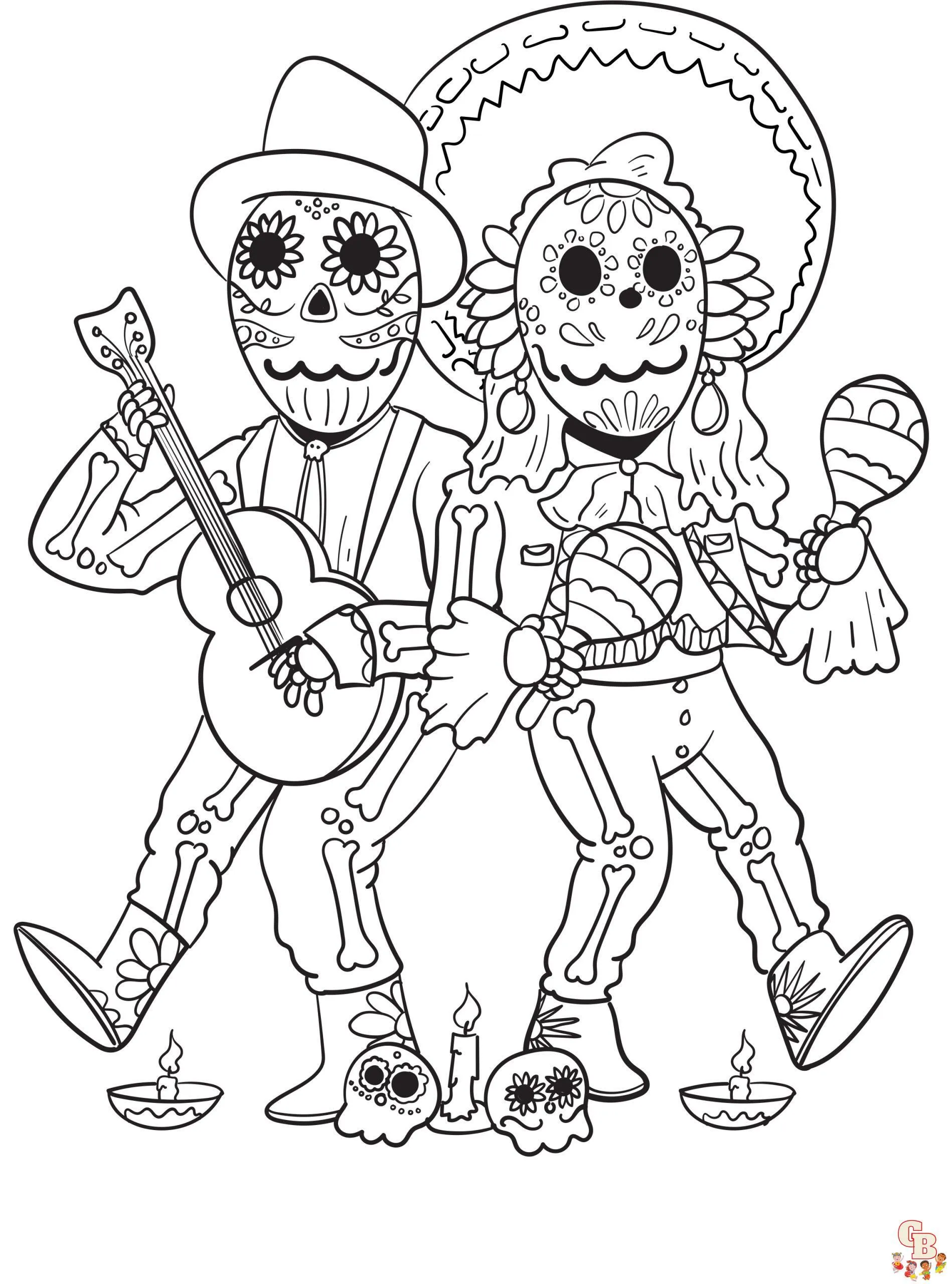 Dia de los Muertos Coloring Pages - Imprimible para Niños