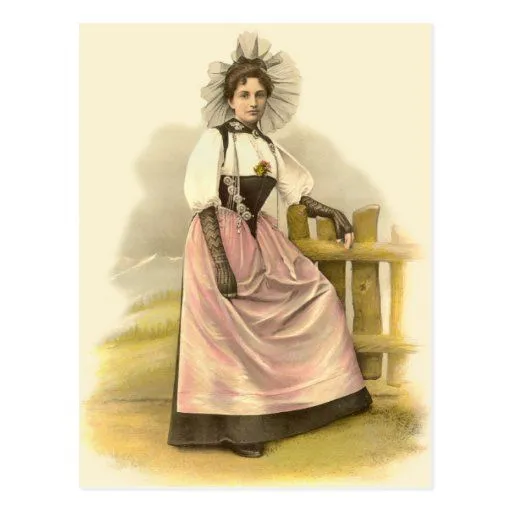 Mujer suiza hermosa en el traje tradicional, Berna Postales | Zazzle