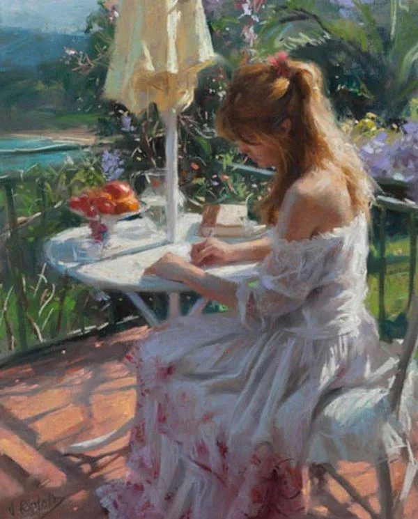Mujeres en jardín pintura al pastel | Pinturas al Óleo