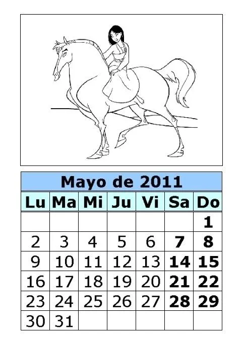  ... de Mulan para colorear de 2011 (2ª parte) : Calendarios para imprimir