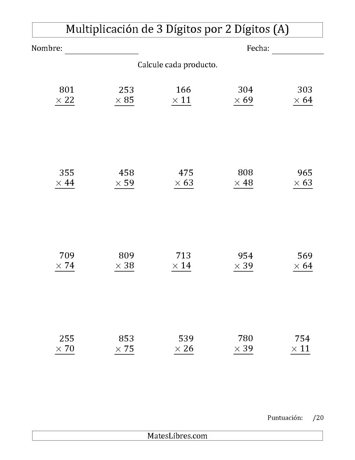 Multiplicación Larga, Producto de Tres Dígitos por Dos Dígitos (A ...