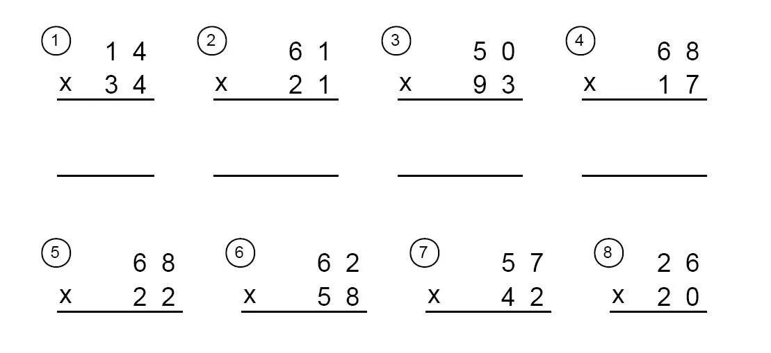 MULTIPLICACIONES DE DOS CIFRAS CON RESULTADOS : FICHAS PARA NIÑOS