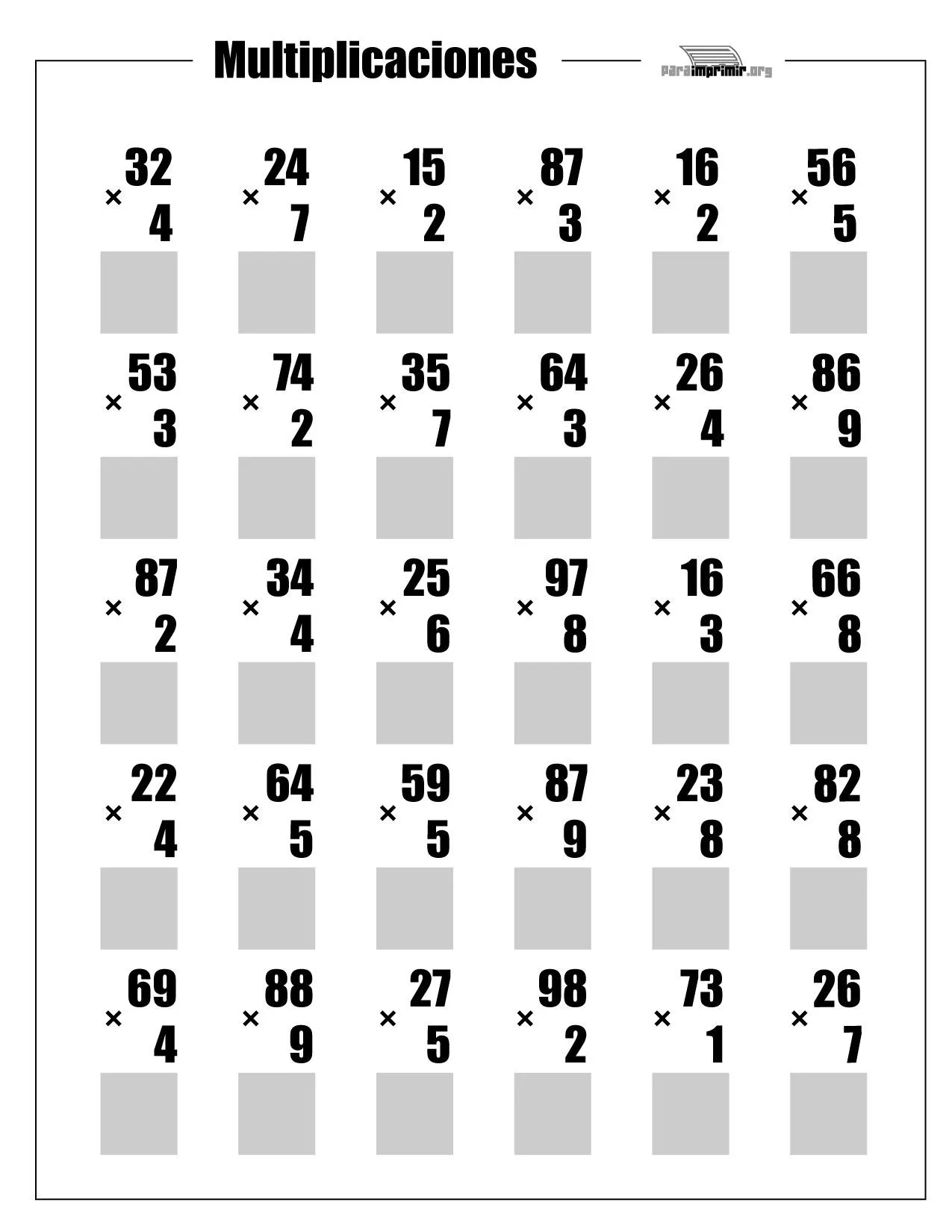 Multiplicaciones de 2 dígitos para imprimir