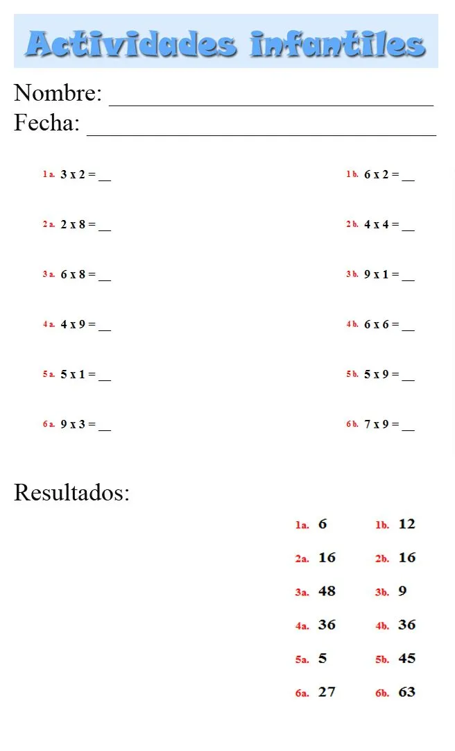 MULTIPLICACIONES PARA NIÑOS : ACTIVIDADES PARA NIÑOS