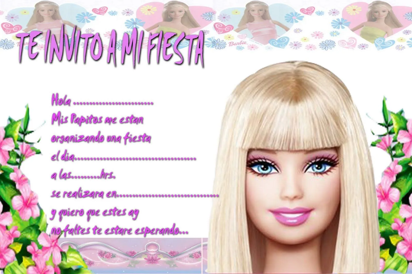 Mi mundo Barbie: invitaciones para imprimir