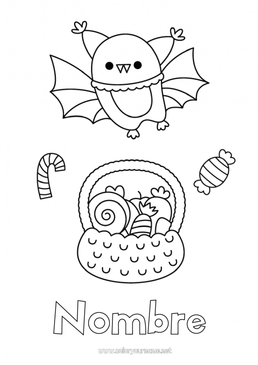 Nº de colorear 218 - Murciélago Caramelos Halloween