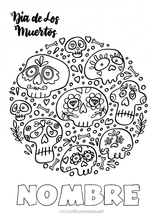 Nº de colorear 240 - Calavera Día de los Muertos