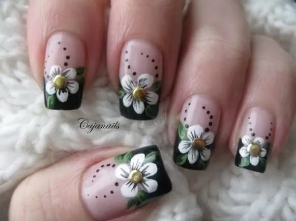 Nail Art: Black French Manicure With Flower And Studs #1929497 ...