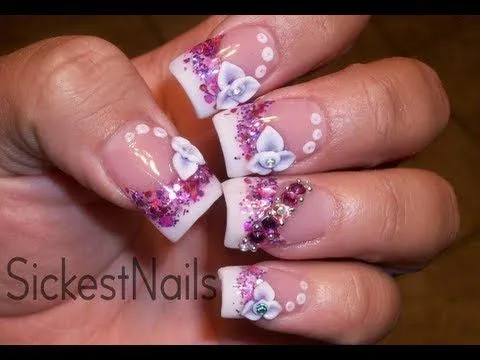 Uñas de acrilico con flores 3D - Imagui