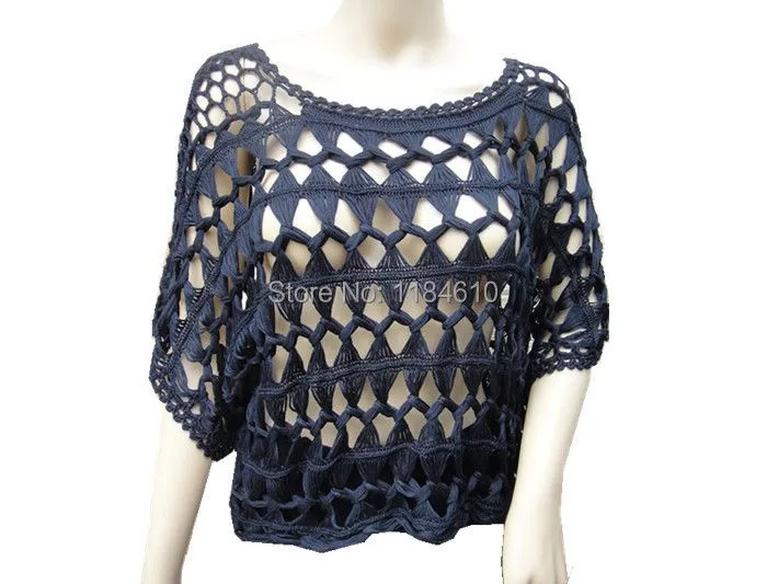 Negro puro blusa Hippie Top ropa de mujer horquilla Crochet patrón ...