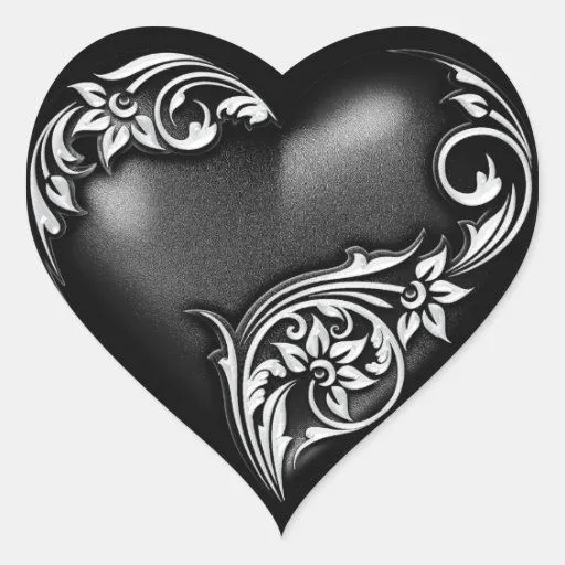 Negro de la voluta del corazón pegatina de corazon | Zazzle