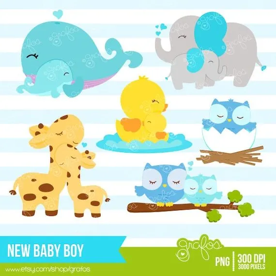 NEW BABY BOY Digital Clipart Imagenes Animales Bebes por grafos