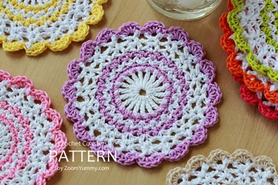 New Pattern – Sweet Crochet Coasters « Pattern « Zoom Yummy