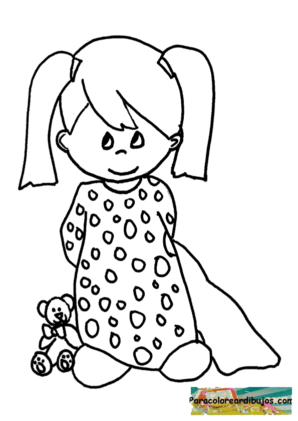 niña con camison para colorear | Colorear dibujos