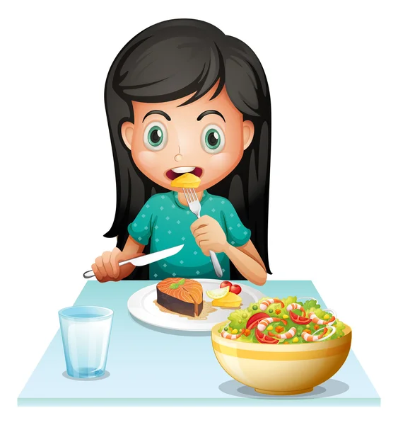 una niña comiendo su almuerzo — Vector stock © interactimages ...