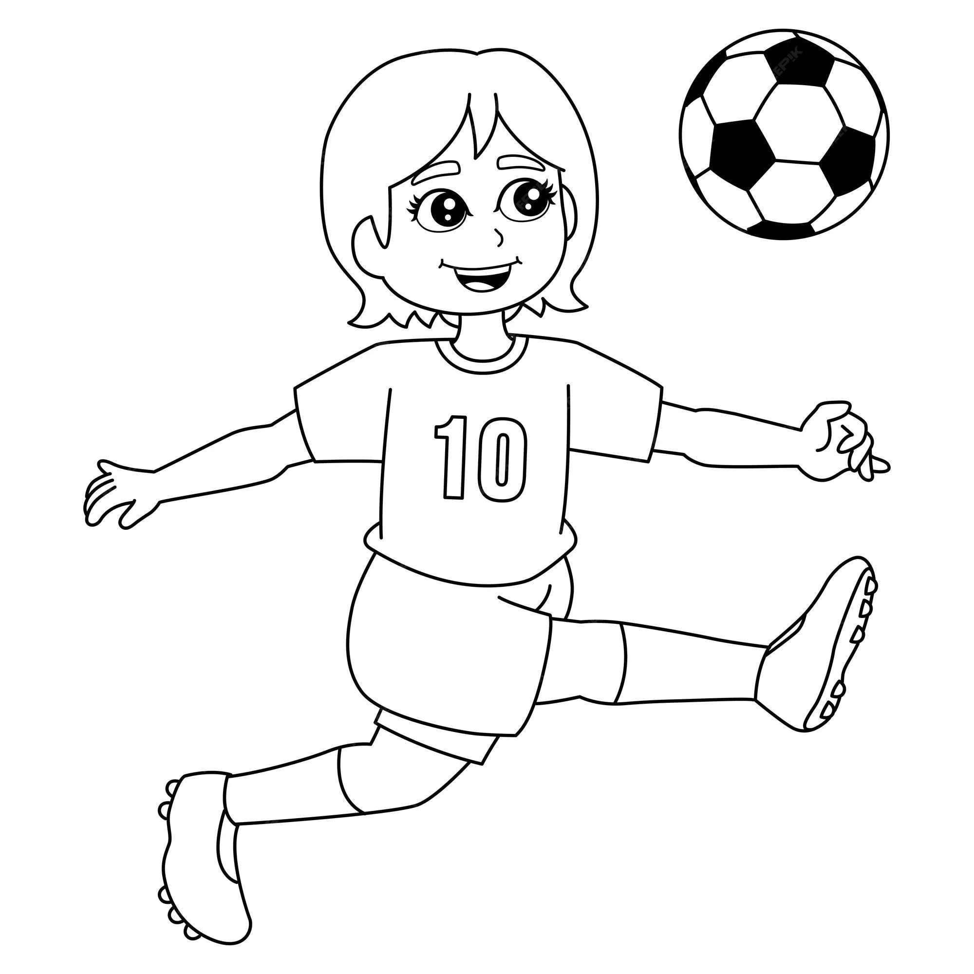 Niña jugando fútbol para colorear página aislada | Vector Premium