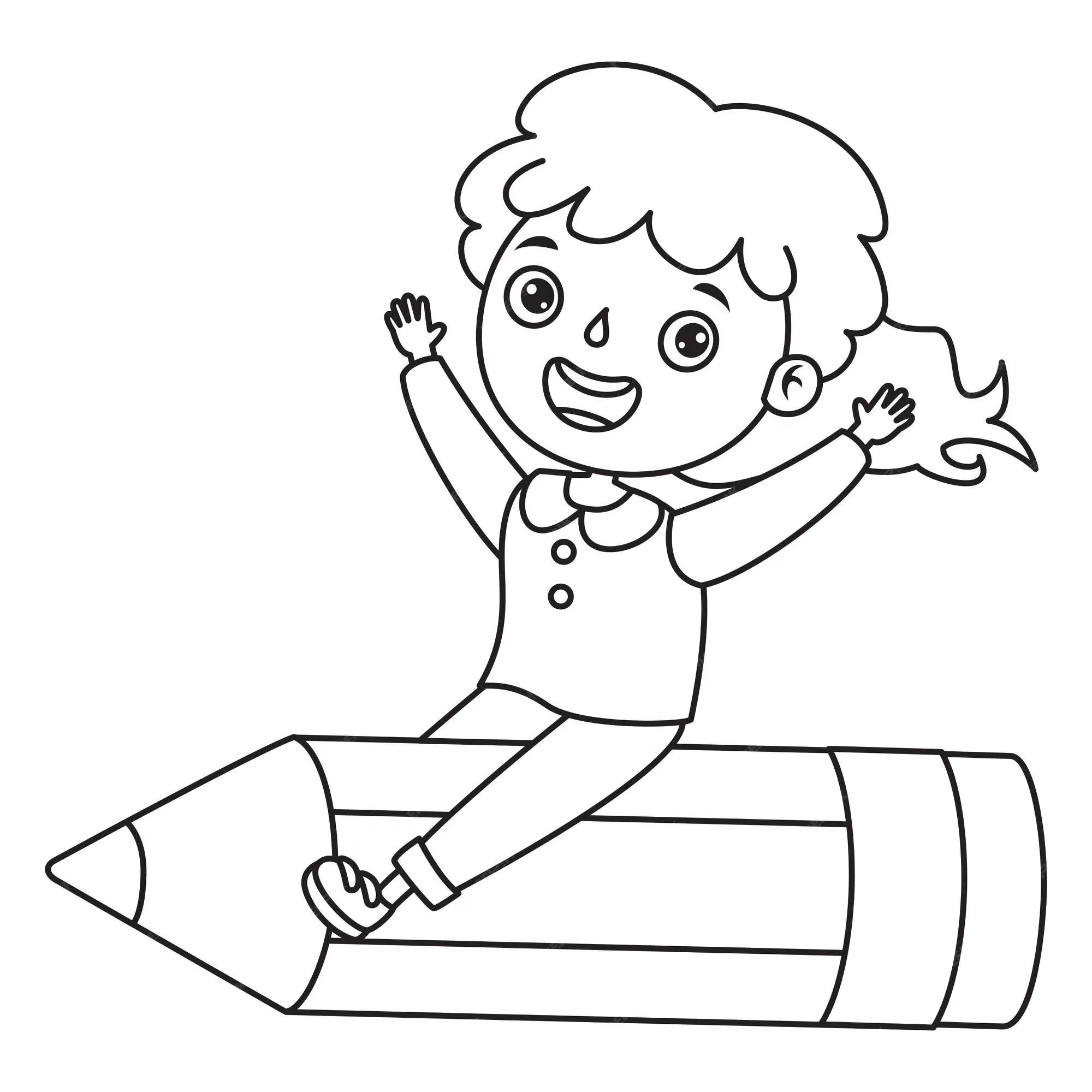 Niña en lápiz grande, dibujo lineal para niños página para colorear |  Vector Premium