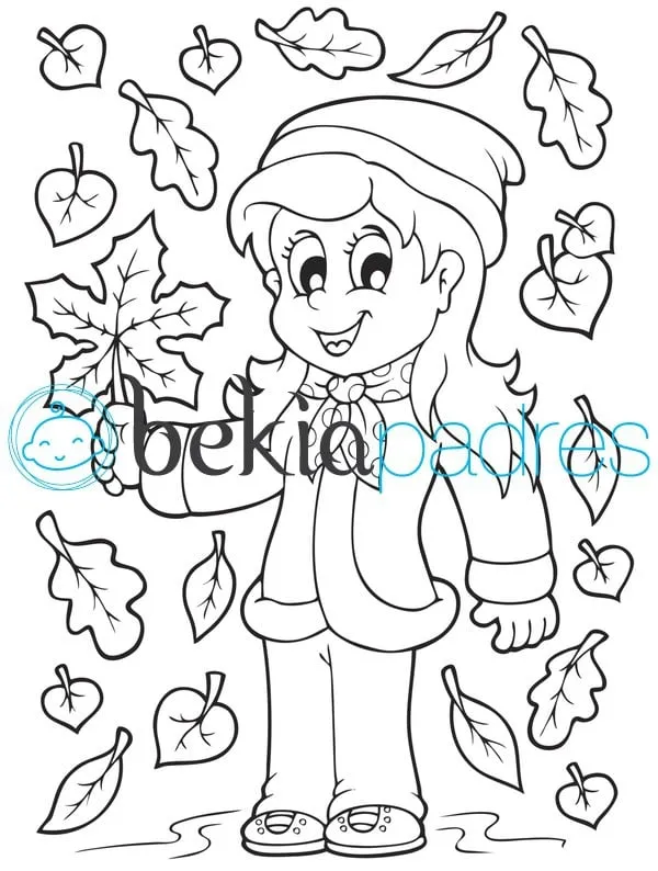 Niña en otoño: dibujo para colorear