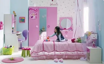 Para niñas, muebles de dormitorio dulce, armonioso, todo en color ...